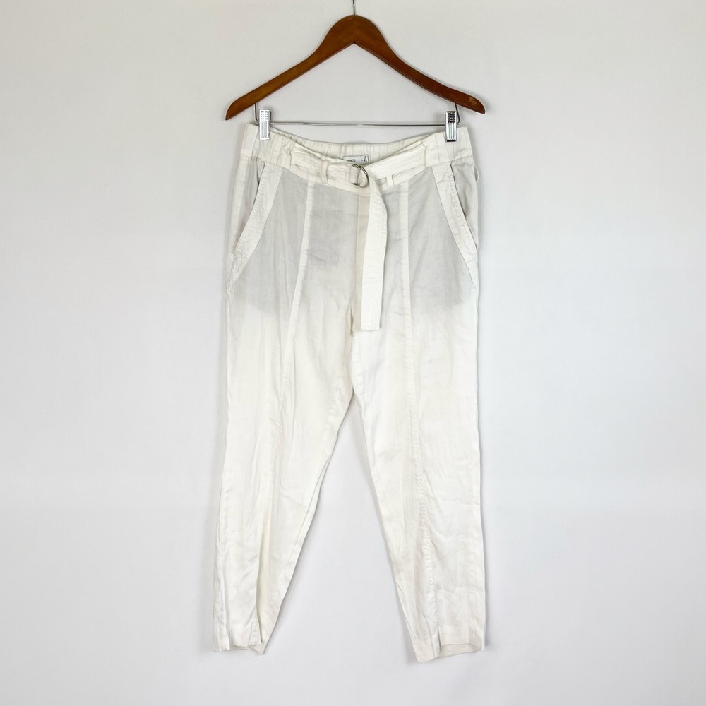 Vince Linen Blend Tapered Belted Trouser Pant Lightweight Size 8 White
